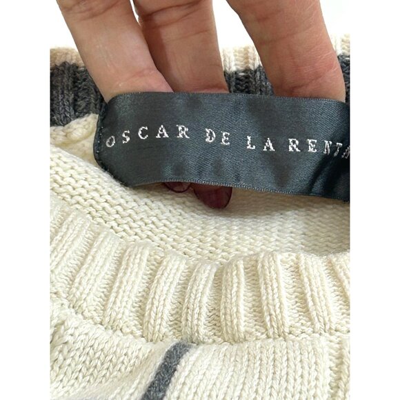 Oscar De La Renta Men’s Sweater Pullover Vtg M Cream Geometric Pattern Cotton - Picture 6 of 16